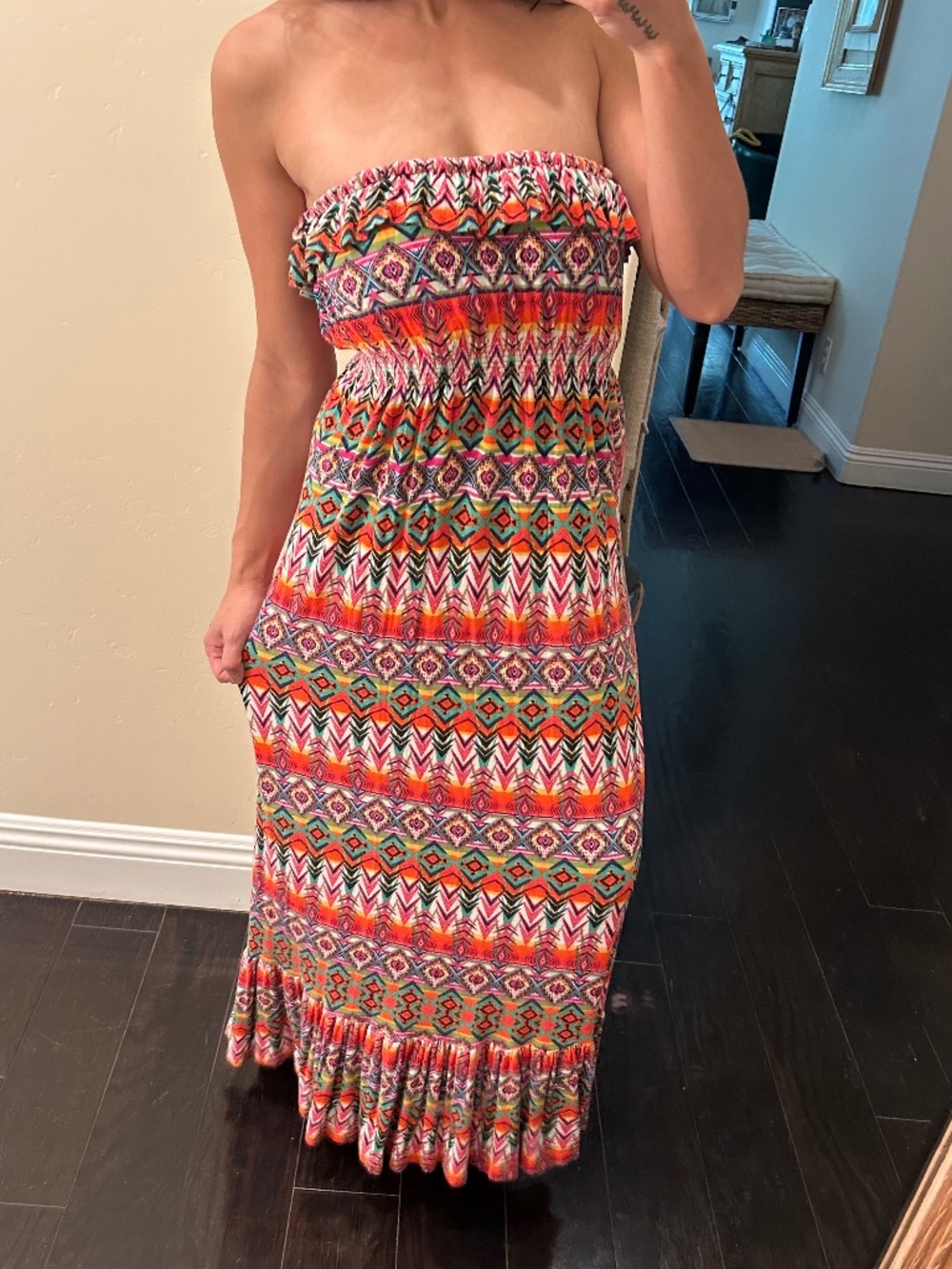 Aztec Tube Maxi Dress with Ruffle Details